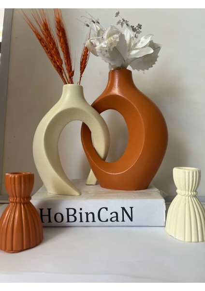 Tekno Trust Kiremit Sarmaşık Sevgili Vazo Şamdan Mumluk Seti