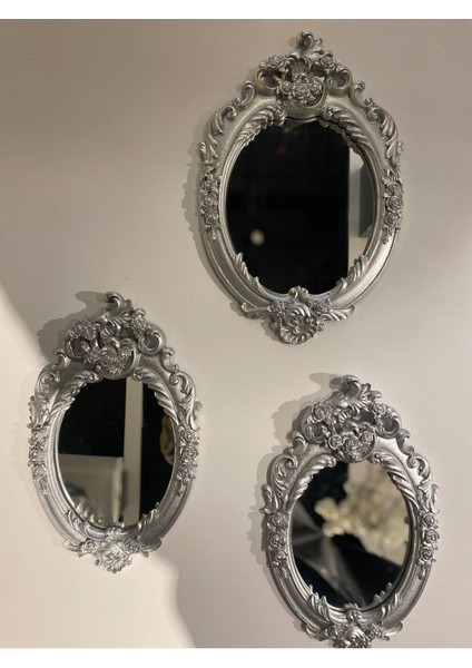 Tekno Trust Dekoratif Polyester Üçlü Ayna Takımı Gümüş