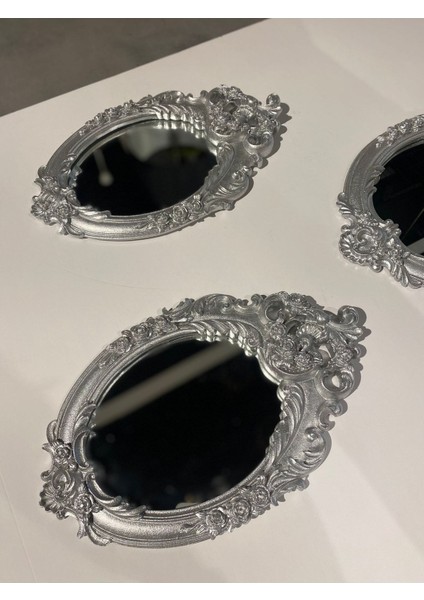 Tekno Trust Dekoratif Polyester Üçlü Ayna Takımı Gümüş