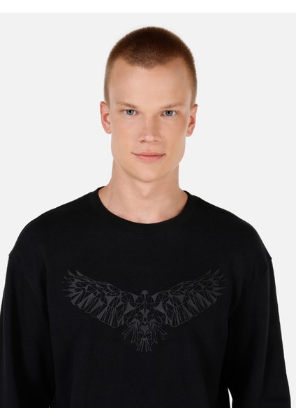 Normal Kesim Bisiklet Yaka Baskılı Siyah Erkek Sweatshirt CL1070653 CL1070653_Q1.V1_BLK