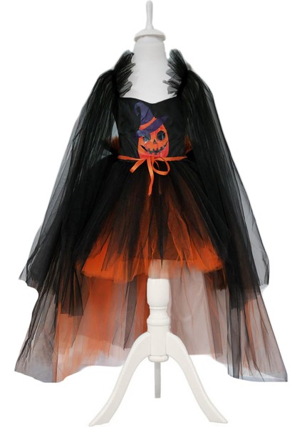 Kuyruklu Bal Kabağı Tül Kollu Cadı Kostümü + Cadı Şapkası, Cadılar Bayramı Kostümü Halloween Cosplay fırsatları
