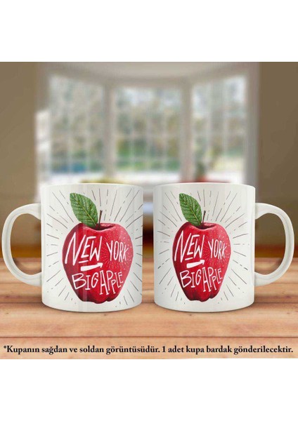 Çift Yön Renkli Baskılı New York Kırmızı Büyük Elma Kupa Bardak