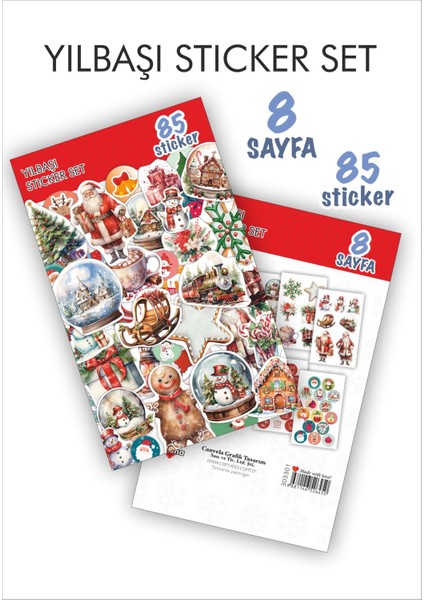 Yılbaşı Sticker Book 85 Adet 8 Sayfa Yeni Yıl Çam Ağacı Noel Baba Mutlu Yıllar Yılbaşı Sticker