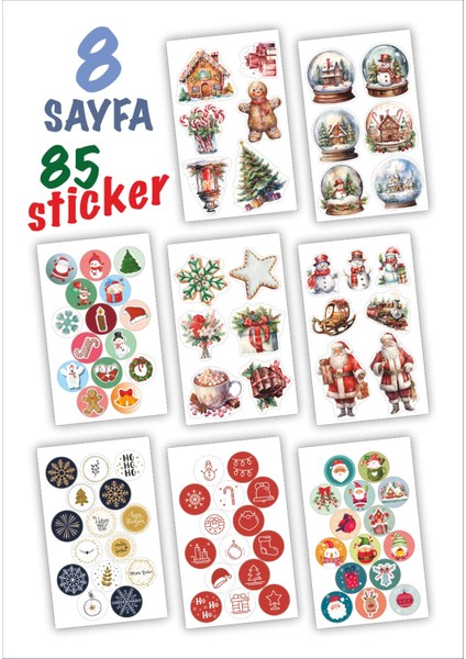 Yılbaşı Sticker Book 85 Adet 8 Sayfa Yeni Yıl Çam Ağacı Noel Baba Mutlu Yıllar Yılbaşı Sticker