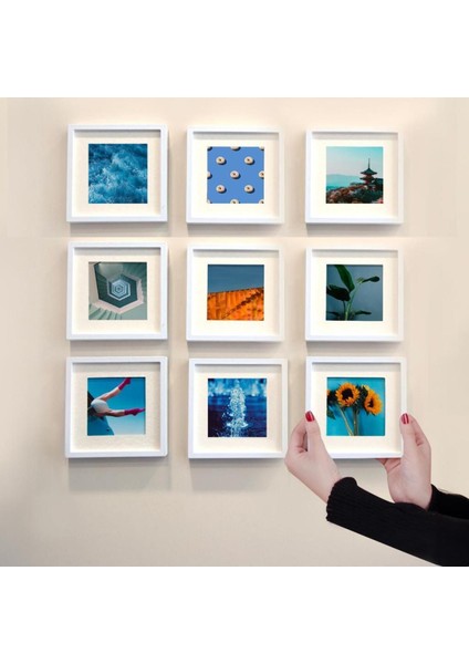 Tekno Trust Yapışkanlı Sök-Tak Paspartulu Beyaz 14X14CM Pola Kare Fotoğraf Çerçevesi - 9'lu paket