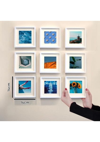 Tekno Trust Yapışkanlı Sök-Tak Paspartulu Beyaz 14X14CM Pola Kare Fotoğraf Çerçevesi - 9'lu paket modelleri