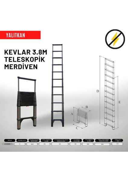 3.8m Kevlar Yalıtkan Uzatma Teleskopik Merdiven AC25KV - AS1600EKP