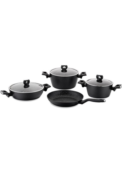 Nora Derin Tencere Seti Granit Kaplama 7 Parça Siyah Renkli Yüksek Isıya Dayanıklı