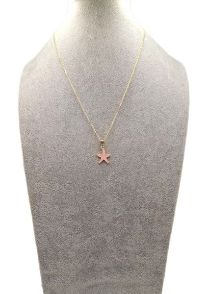 Altın Renk Pembe Deniz Yıldızı Kolye