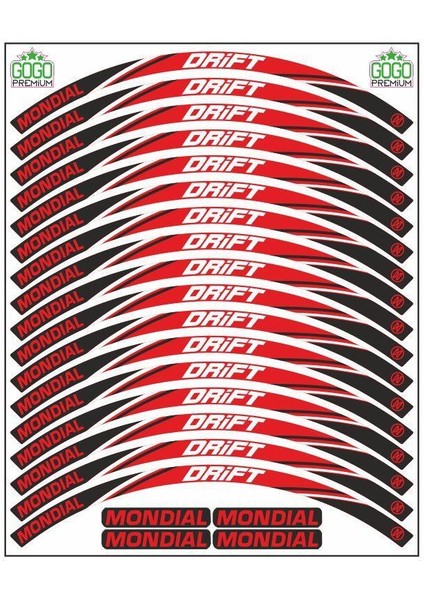 Mondial Drift L Uyumlu Kırmızı 1 Set Jant Şeridi