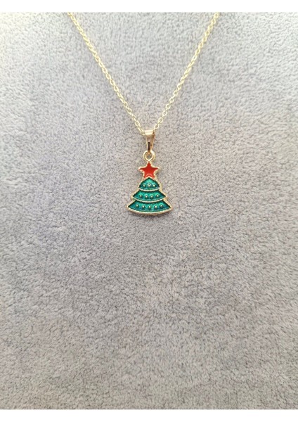 Altın Renk Yıldızlı Yeşil Yılbaşı Ağacı Kolye fiyatları