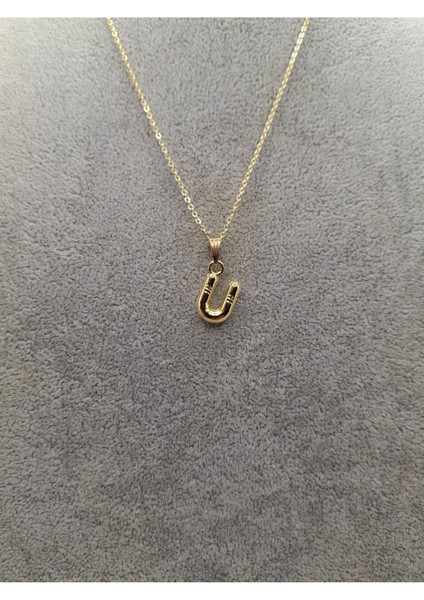 Altın Renk Çizgi Desenli U / Ü Harfi Balon Model Kolye fiyatları
