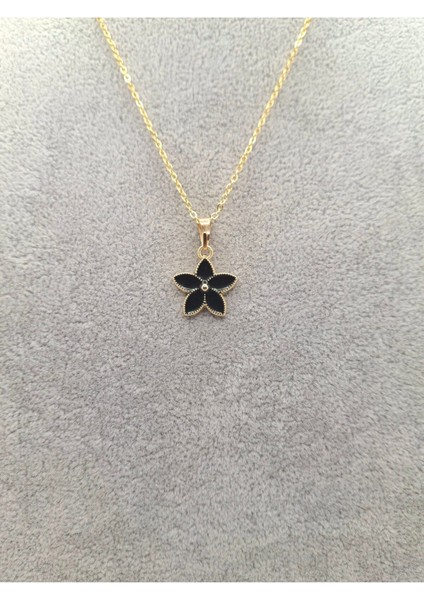 Altın Renk Siyah Çiçek Kolye fiyatları