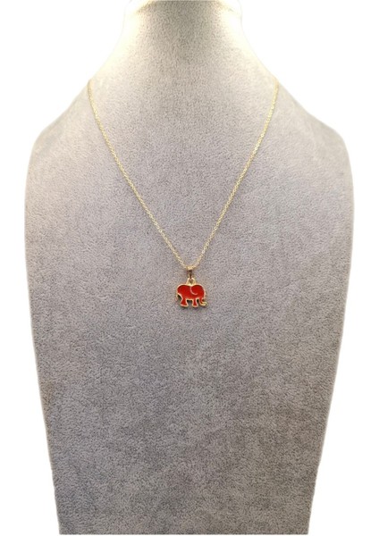 Altın Renk Kırmızı Fil Kolye