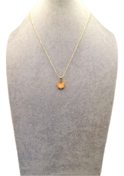 Altın Renk Turuncu Sedefli Kalp Kolye