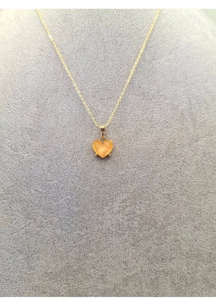 Altın Renk Turuncu Sedefli Kalp Kolye fiyatları