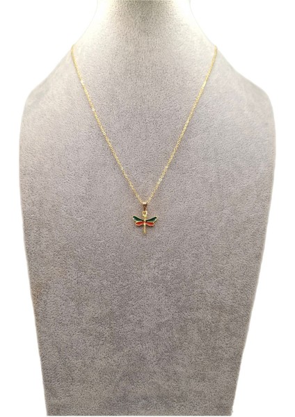 Altın Renk Yeşil Kırmızı Yusufçuk Kolye