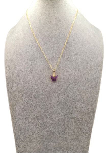 Altın Renk Mor Kelebek Kolye