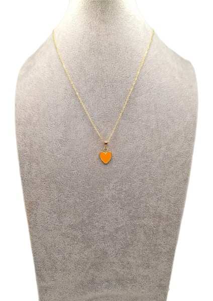 Altın Renk Turuncu Kalp Kolye