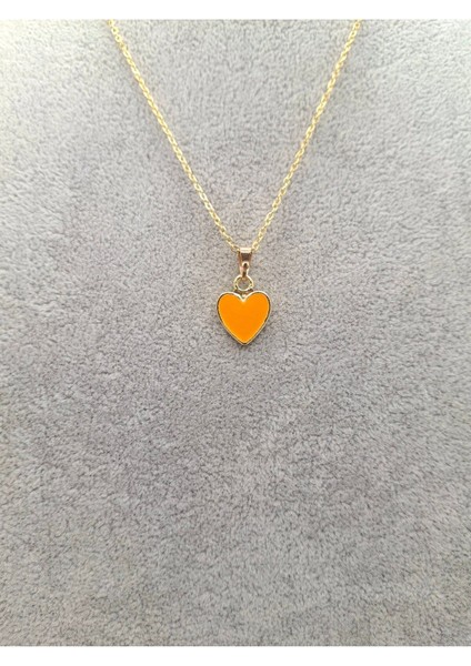Altın Renk Turuncu Kalp Kolye fiyatları