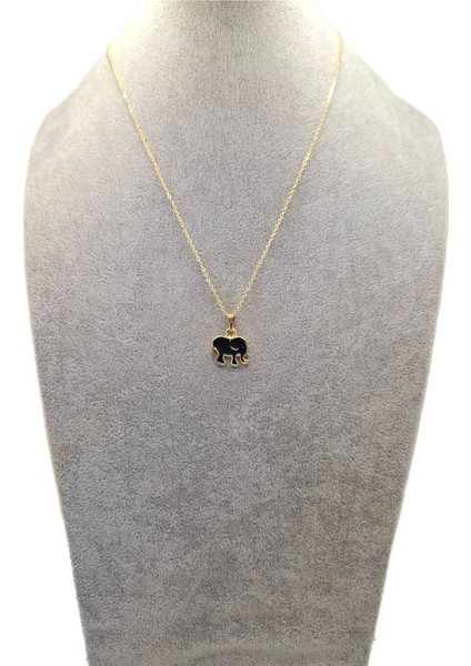 Altın Renk Siyah Fil Kolye