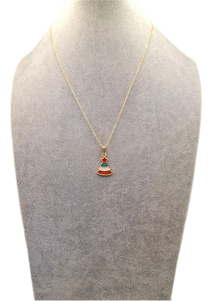 Altın Renk 3 Renkli Yılbaşı Ağacı Kolye