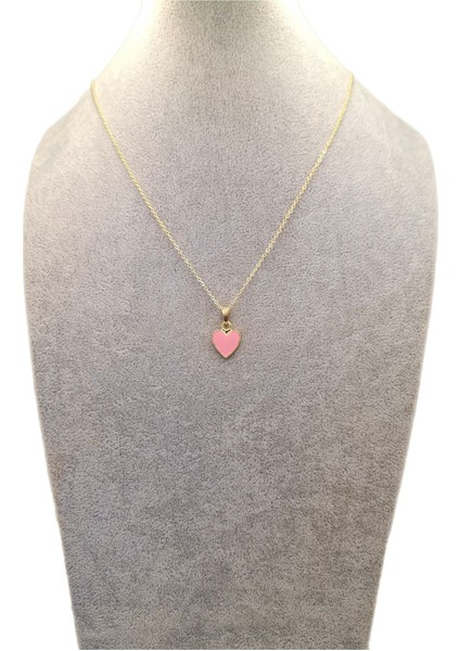Altın Renk Pembe Kalp Kolye