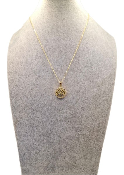Altın Renk Taşlı Hayat Ağacı Kolye