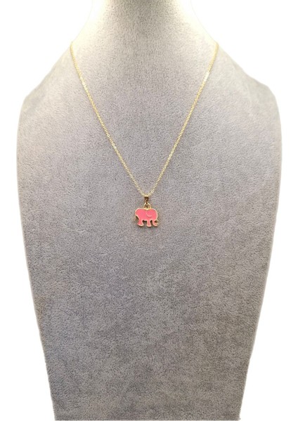 Altın Renk Pembe Fil Kolye
