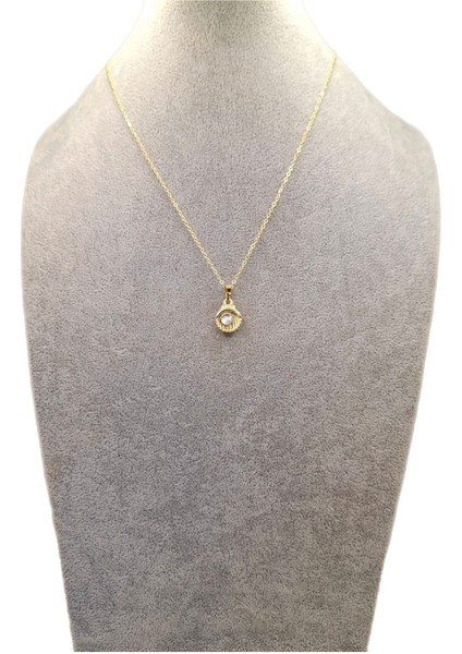 Altın Renk Tek Taşlı Deniz Kabuğu Kolye