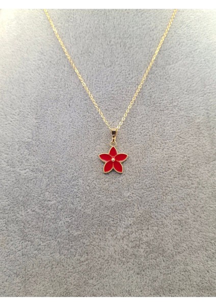 Altın Renk Kırmızı Çiçek Kolye fiyatları