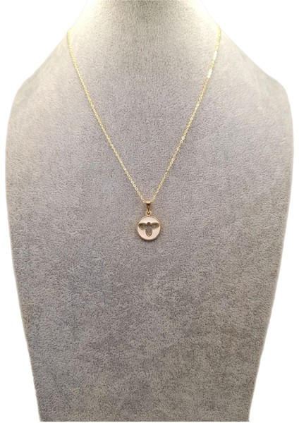 Altın Renk Yuvarlak Beyaz Çiçek Kolye