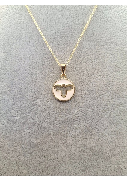 Altın Renk Yuvarlak Beyaz Çiçek Kolye fiyatları