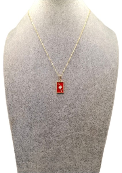 Altın Renk Kırmızı As Kart Model Kolye