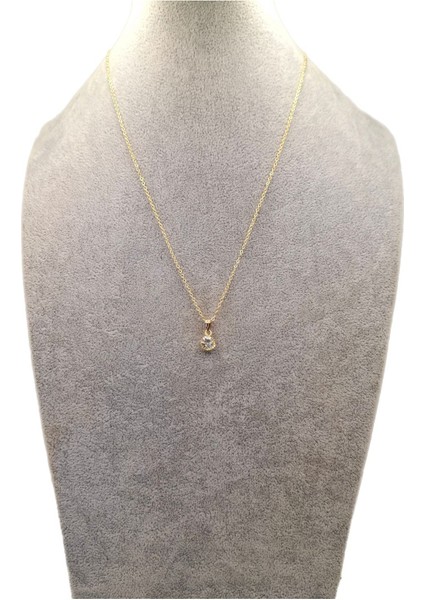 Altın Renk Tek Taş Model Kolye