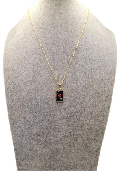 Altın Renk Siyah Kırmızı Detaylı As Iskambil Kartı Model Kolye