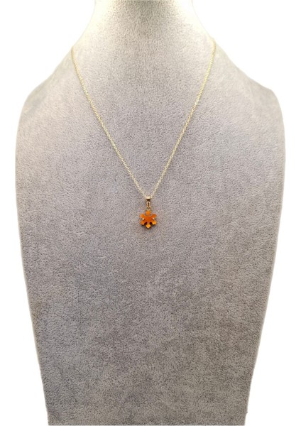 Altın Renk Sedefli Turuncu Kar Tanesi Kolye