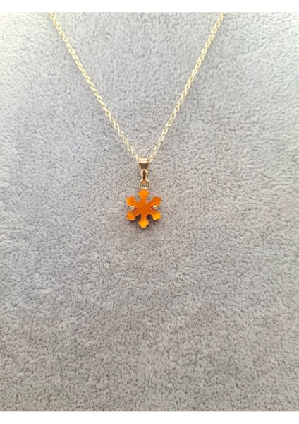 Altın Renk Sedefli Turuncu Kar Tanesi Kolye fiyatları