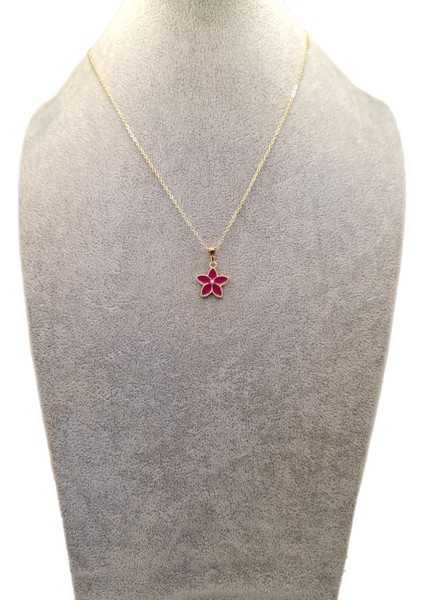 Altın Renk Mor Çiçek Kolye