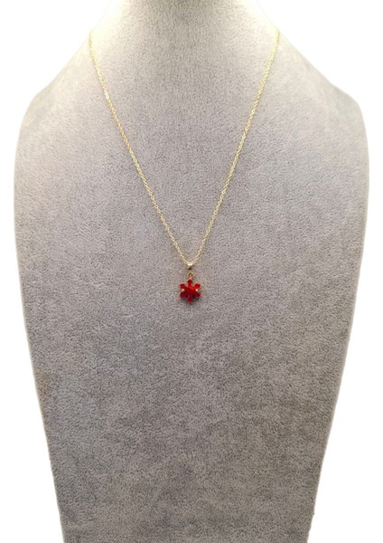 Altın Renk Sedefli Kırmızı Kar Tanesi Kolye