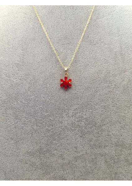 Altın Renk Sedefli Kırmızı Kar Tanesi Kolye fiyatları