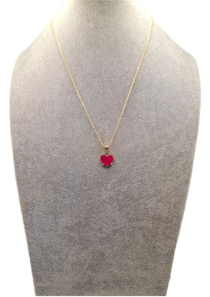 Altın Renk Sedefli Pembe Kalp Model Kolye