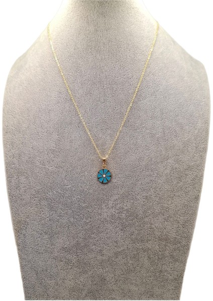 Altın Renk Mavi Lime Model Kolye
