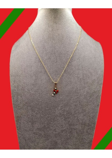 Altın Renk Yılbaşı Temalı Kurdeleli Şeker Model Kolye