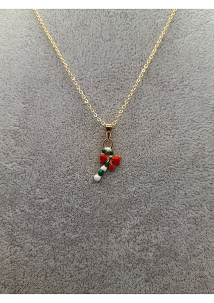 Altın Renk Yılbaşı Temalı Kurdeleli Şeker Model Kolye fiyatları