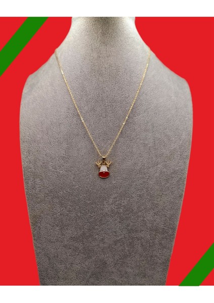 Altın Renk Yılbaşı Temalı Geyik Model Kolye