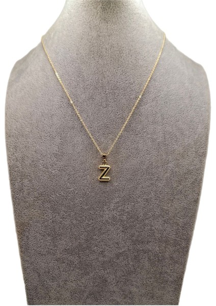 Altın Renk Çizgi Desenli Z Harfi Balon Model Kolye