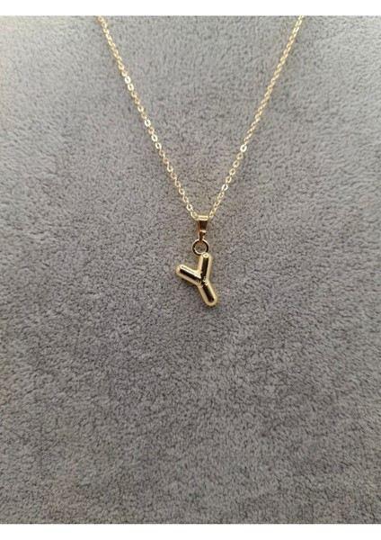 Altın Renk Çizgi Desenli Y Harfi Balon Model Kolye fiyatları