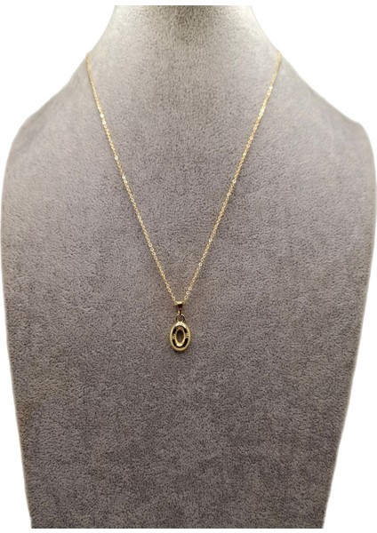 Altın Renk Çizgi Desenli O / Ö Harfi Balon Model Kolye