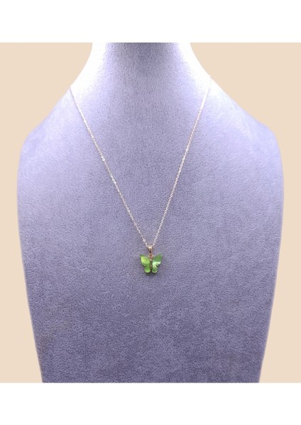 Altın Renk Yeşil Kelebek Model Kolye